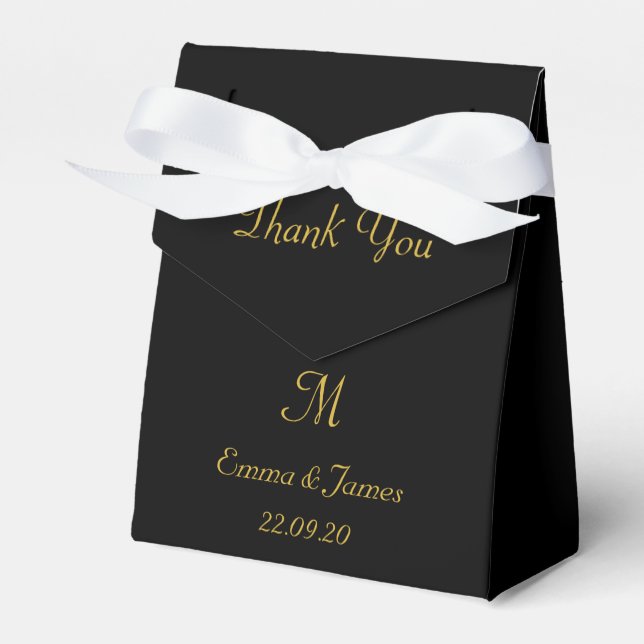 Black & Gold Script Monogram Wedding Thank You  Favour Box (Front Side)