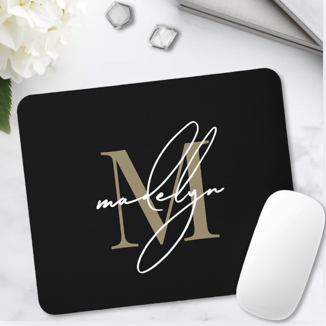 Black Gold Script Name Initial Monogram Mouse Pad (Black Gold Script Name Initial Monogram Mouse Pad )