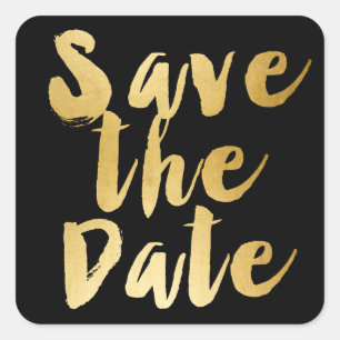 Black & Gold Script Type SAVE THE DATE Sticker