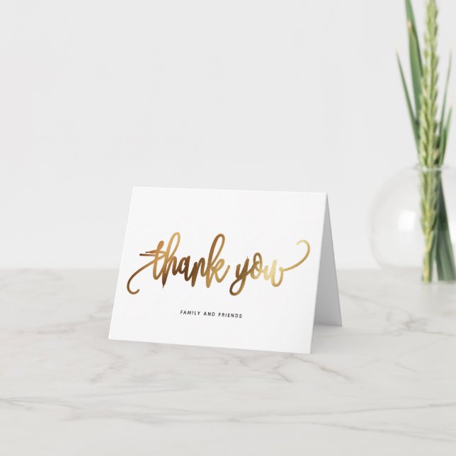 Black Gold Script Typography Wedding Thank You Card (Front)