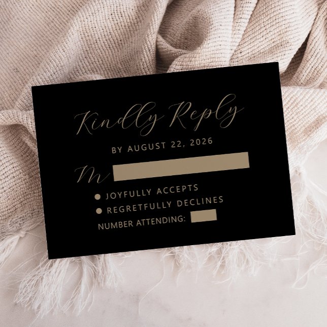 Black Gold Script Wedding RSVP Card (Creator Uploaded)