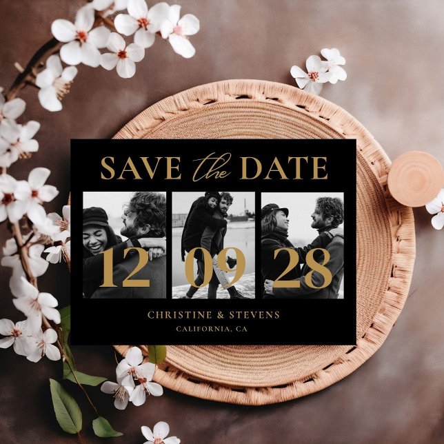 Black Gold Script Wedding Save The Date Photo Postcard (Creator Uploaded)
