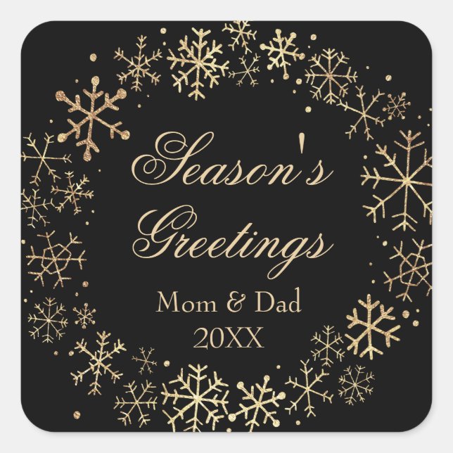 Black Gold Season's Greetings Square Sticker (Front)