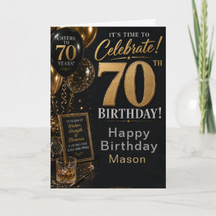 Black Gold Seventieth Birthday Party Card