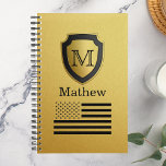 Black Gold Shield USA Flag Monogram Name Manly Planner<br><div class="desc">Add your name and monogram to make your own unique product.</div>