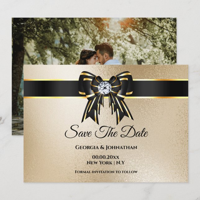 Black gold shimmer DIY photo elegant chic luxury Save The Date (Front/Back)