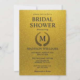 Black & Gold Shining Glitter Luxury Bridal Shower Invitation