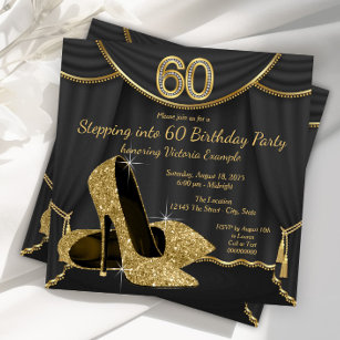 Black Gold Shoe Stepping into 60 Birthday Party Invitation