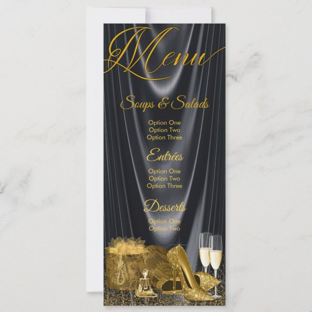 Black Gold Shoe Woman Birthday Menu Program (Front)