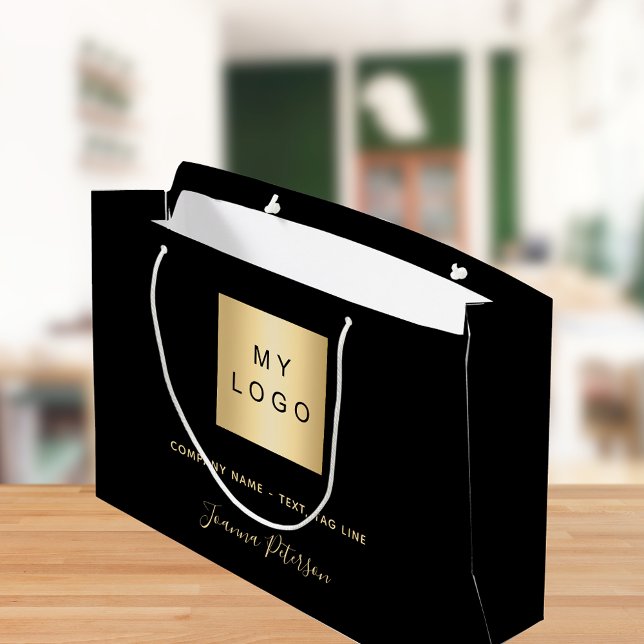 Black gold signature name business logo large gift bag (Creator Uploaded)
