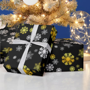 Black gold silver snowflakes Wrapping Paper