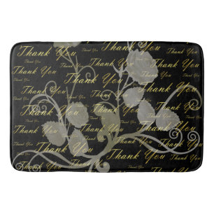 black, gold, silver, thank you, flowers, floral, bath mat
