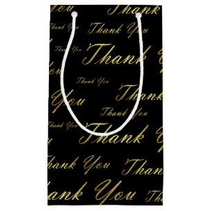 black, gold, silver, thank + you, flowers, floral, small gift bag