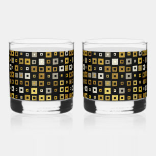 Black Gold Silver White Modern Geometric Pattern Whiskey Glass