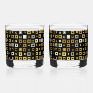 Black Gold Silver White Modern Geometric Pattern Whiskey Glass