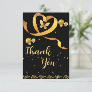 Black & Gold Simple 10th Wedding Anniversary Thank You Card