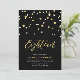 Black & Gold Simple 18th Teen Birthday Party Invit Invitation