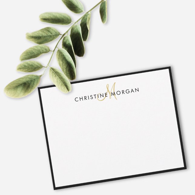 Black gold simple chic minimalist monogram name  card (Creator Uploaded)