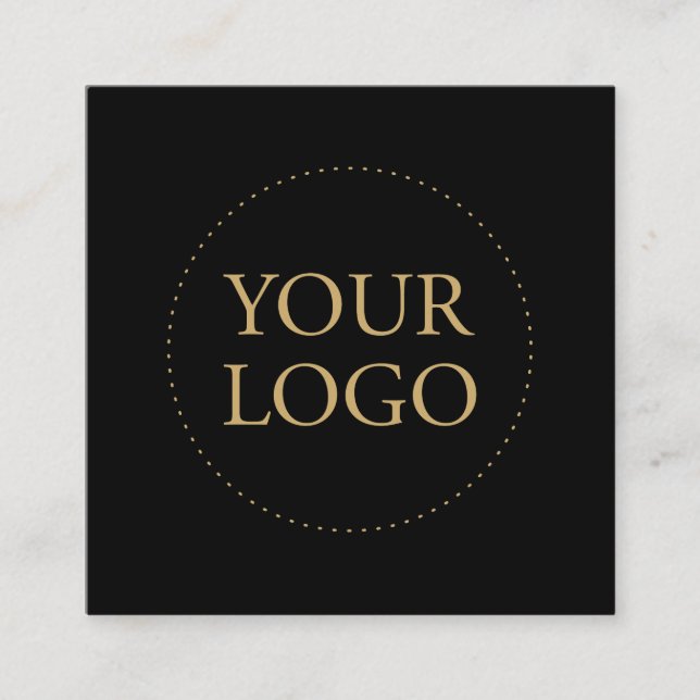 Black & Gold | Simple Logo & Social Media  Square Business Card (Front)