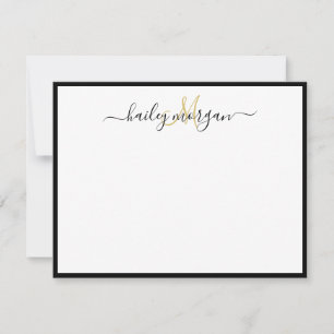 Black gold simple minimalist monogram script name card