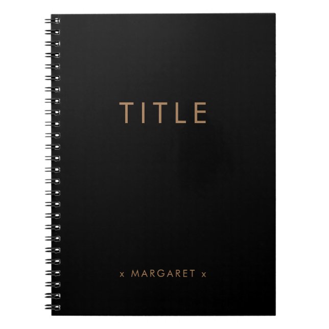 Black Gold Simple Modern Minimalist Personalised Notebook (Front)
