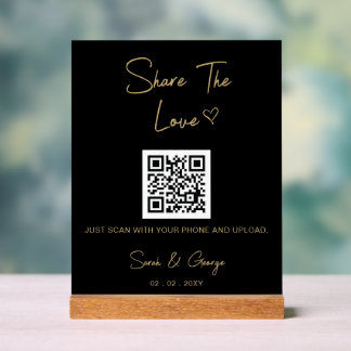 Black Gold Simple Modern QR Code Photo Sharing  Acrylic Sign