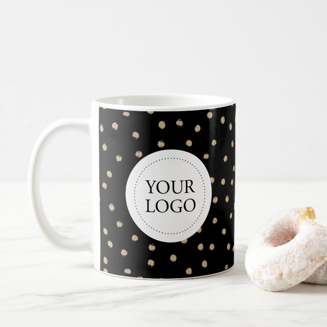 Black & Gold Simple Pattern Business Logo Custom Coffee Mug (With Donut)