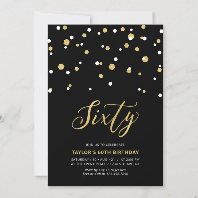 Black & Gold Simple Sixty 60th Birthday Party Invi Invitation (Front)