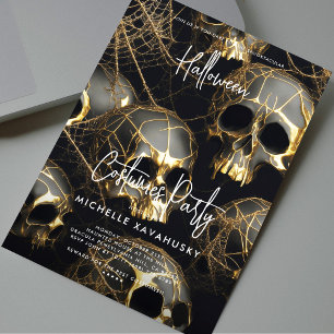 Black Gold Skull Adult Halloween Party Modern Invitation