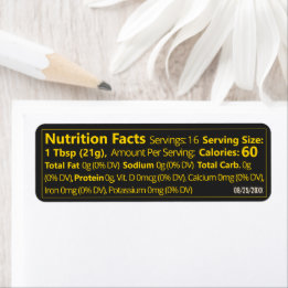 Black & Gold Small Honey Nutrition Facts Return Address Label