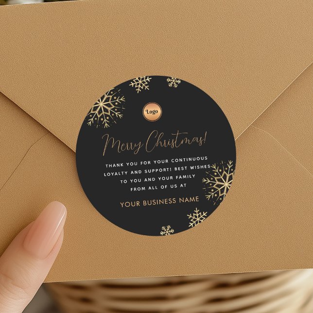 Black Gold Snowflake Custom Company Logo Christmas Classic Round Sticker (Creator Uploaded)