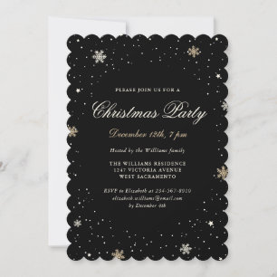 Black Gold Snowflake Elegant Christmas Party Invitation