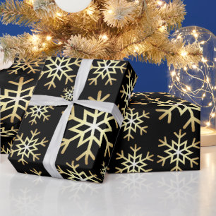 Black gold snowflake pattern party wrap wrapping paper