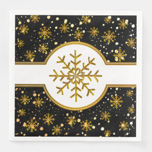 Black Gold Snowflakes Christmas Holiday Napkin