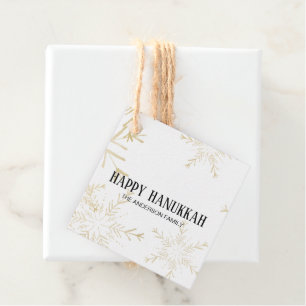 Black & Gold Snowflakes Happy Hanukkah Favour Tags