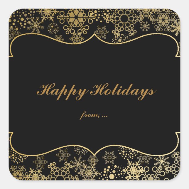 Black & Gold Snowflakes Holiday Favour Stickers (Front)