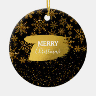Black & Gold Snowflakes Stars Merry Christmas Ceramic Ornament