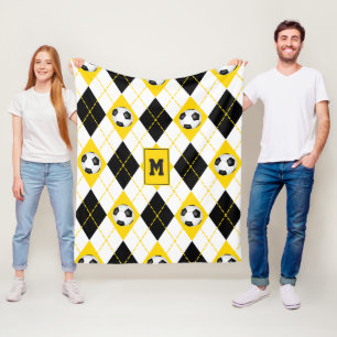 black gold soccer team colours argyle pattern fleece blanket