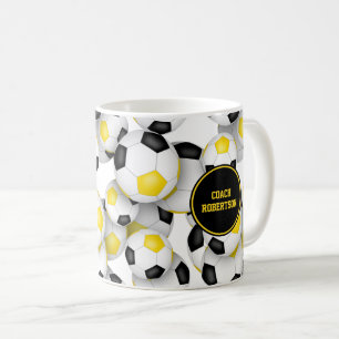 Black gold soccer team colours coach name coffee mug