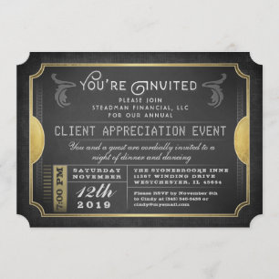Black & Gold Sophisticate Ticket Corporate Invite