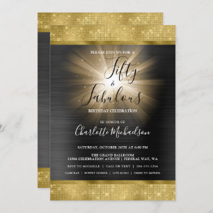 Black Gold Sparkle Glam Fifty & Fabulous Birthday Invitation