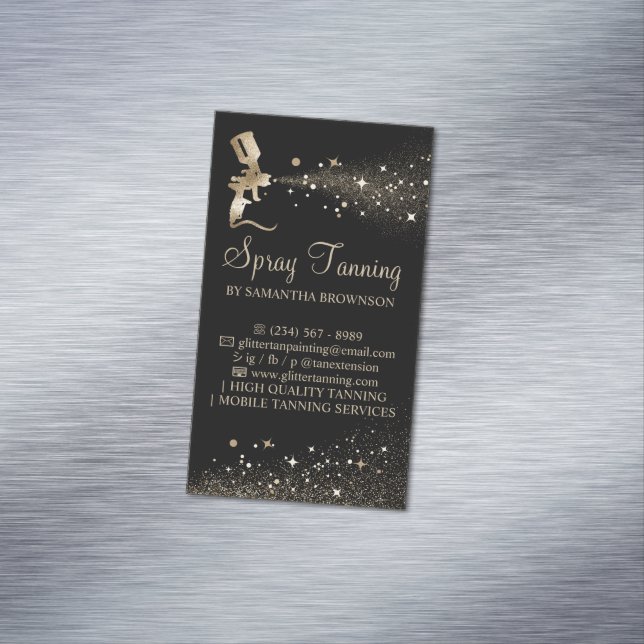 Black Gold Sparkle Painter Logo Spray Tan Magnetic Business Card (In Situ)
