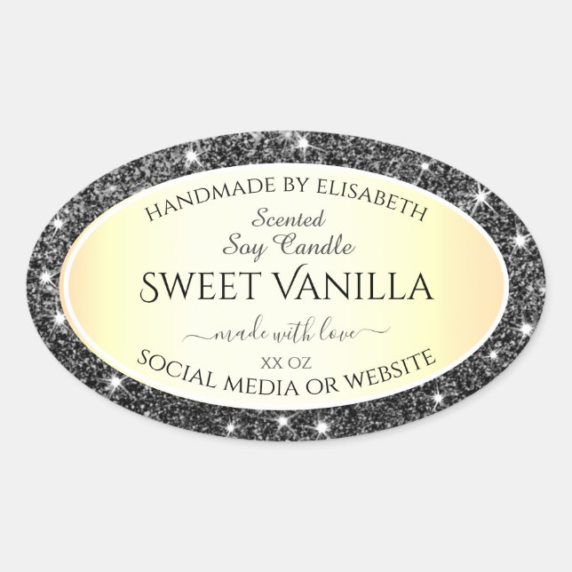 Black Gold Sparkle Silver Glitter Product Labels (Front)
