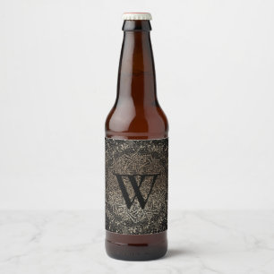 Black Gold Sparkle Snowflake Monogram Beer Bottle Label