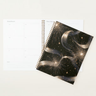 Black Gold Sparkle Stars Planner