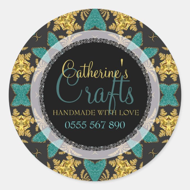 Black+Gold Sparkle + Teal Business Product Sticker (Front)