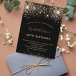 Black gold sparkles birthday invitation postcard<br><div class="desc">A modern,  stylish and glamorous invitation for a 40th (or any age) birthday party.  A black background decorated with faux sparkles. The name is written with a modern golden colored hand lettered style script.  Personalize and add your party details.</div>