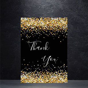 Black gold sparkles birthday thank you card