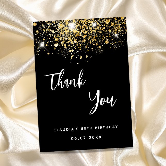 Black gold sparkles script thank you card (Creator Uploaded)