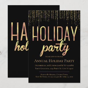 Black & Gold Sparkling Holiday Party Invitations